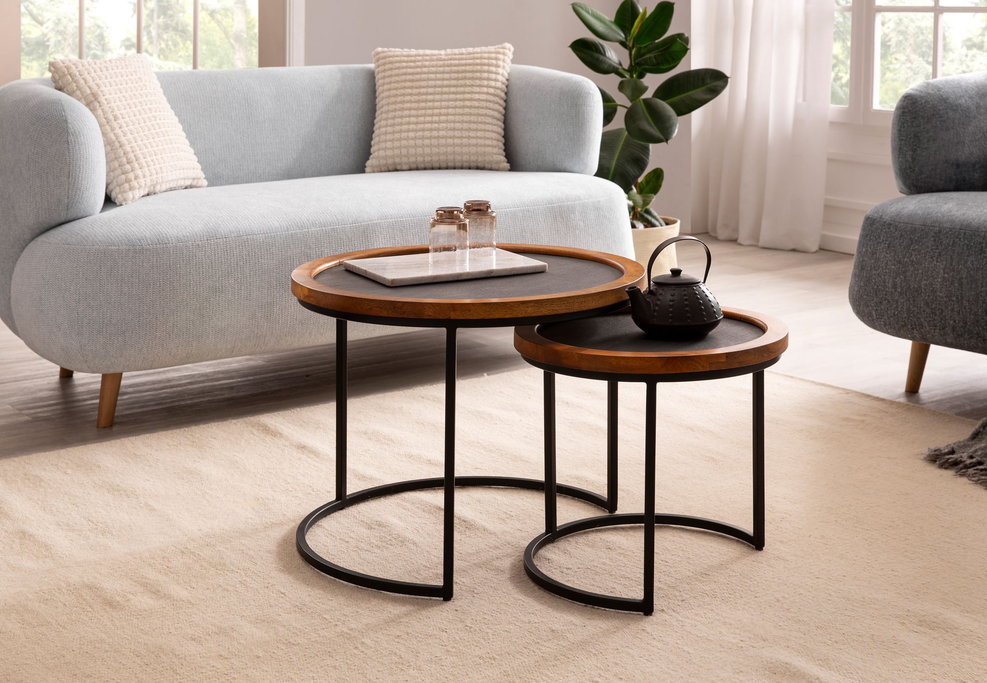 Satztisch 2er-Set Torvik Massivholz Mango Höhe 46 cm