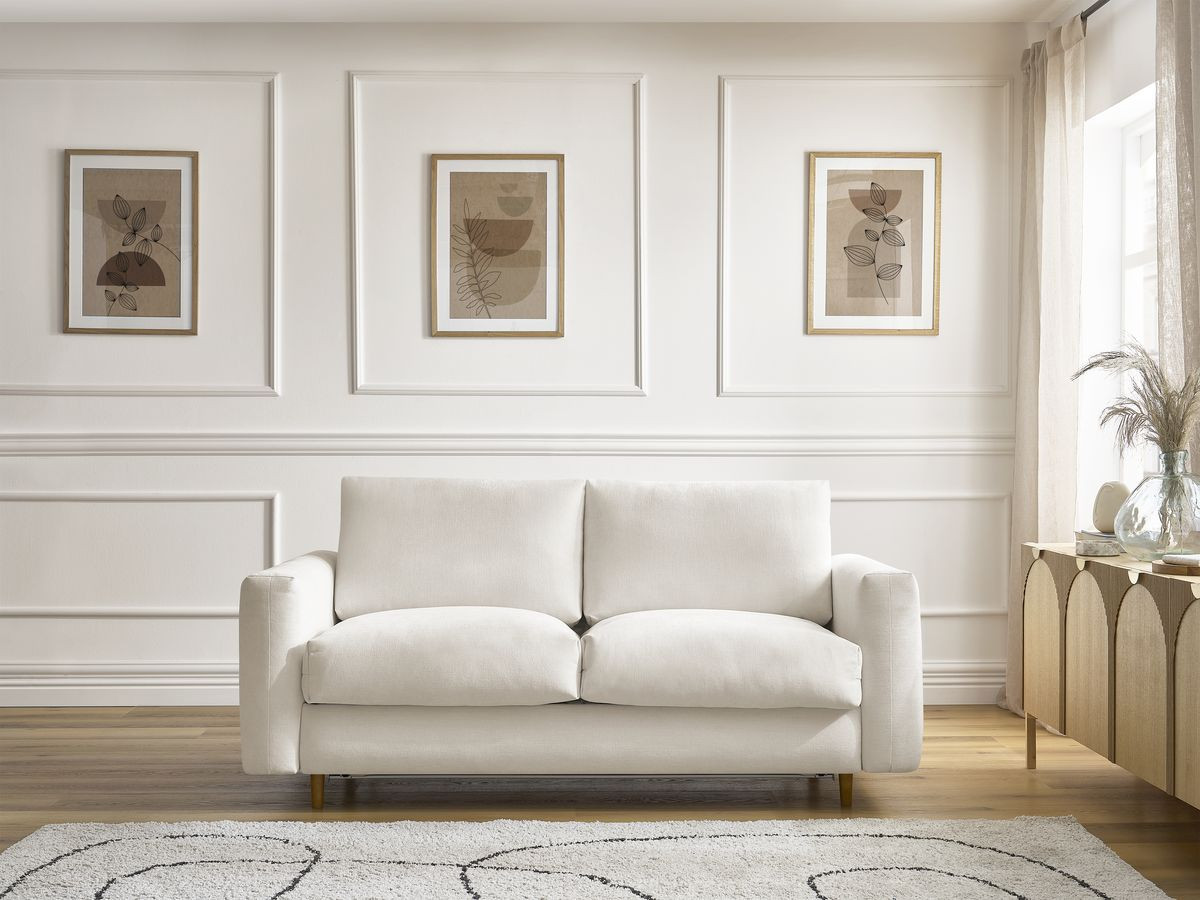 Bobochic Cocoone Schlafsofa 3-Sitzer Stoff Beige, Liegefläche 140 × 200 cm