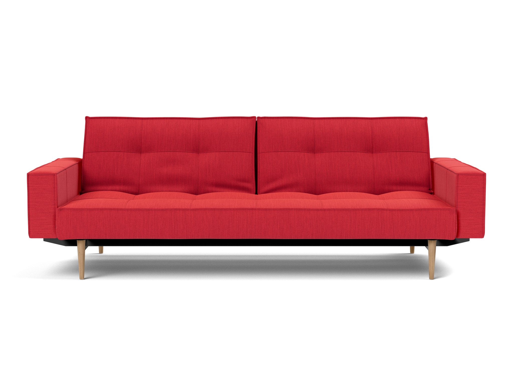 Schlafsofa Splitback mit Armlehnen Flachgewebe Elegance 511-Red Beine Styletto Eiche hell
