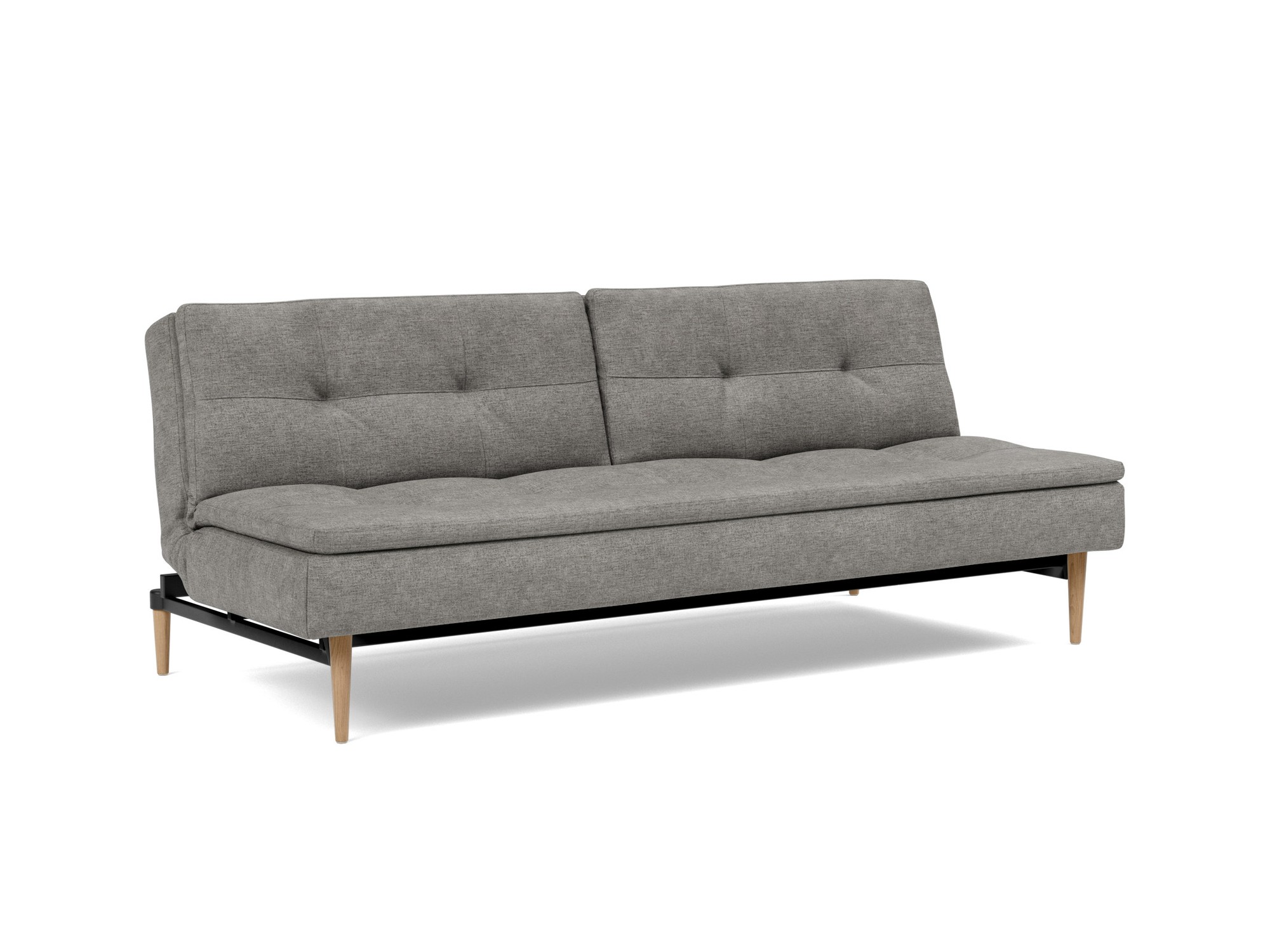Schlafsofa Dublexo Flachgewebe Avella 282-Warm-Grey Beine Styletto Eiche hell
