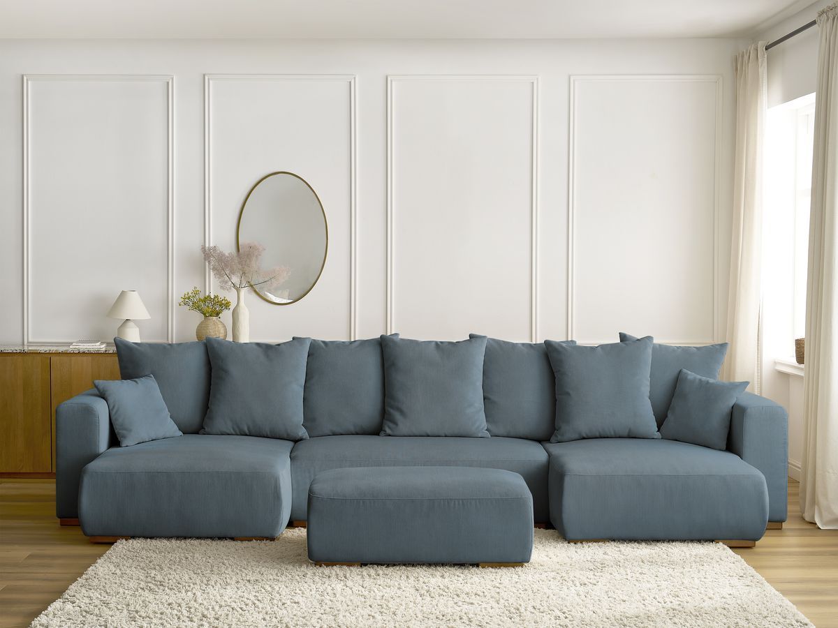 Bobochic Sidonie Wohnlandschaft mit Pouf Cordsamt Dunkelblau