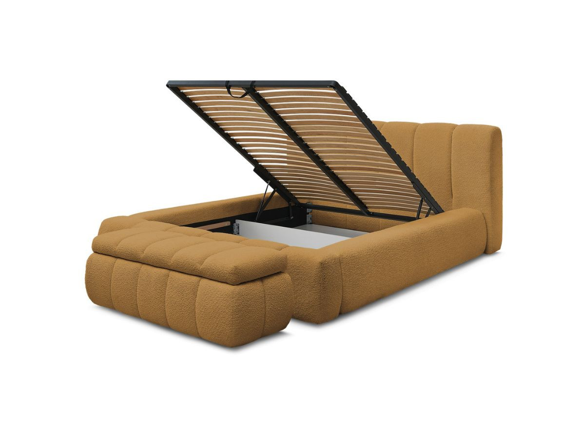 Bobochic Denali Polsterbett mit Bettkasten mit Bettbank Bouclé-Stoff Gelb, Liegefläche 160 × 200 cm