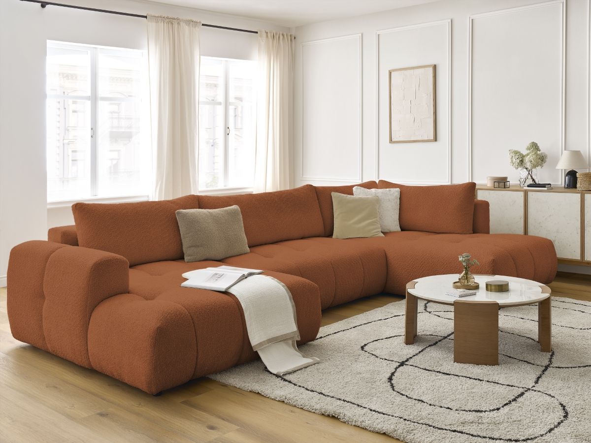 Bobochic Fuji Wohnlandschaft Bouclé-Stoff Orange Ecke links