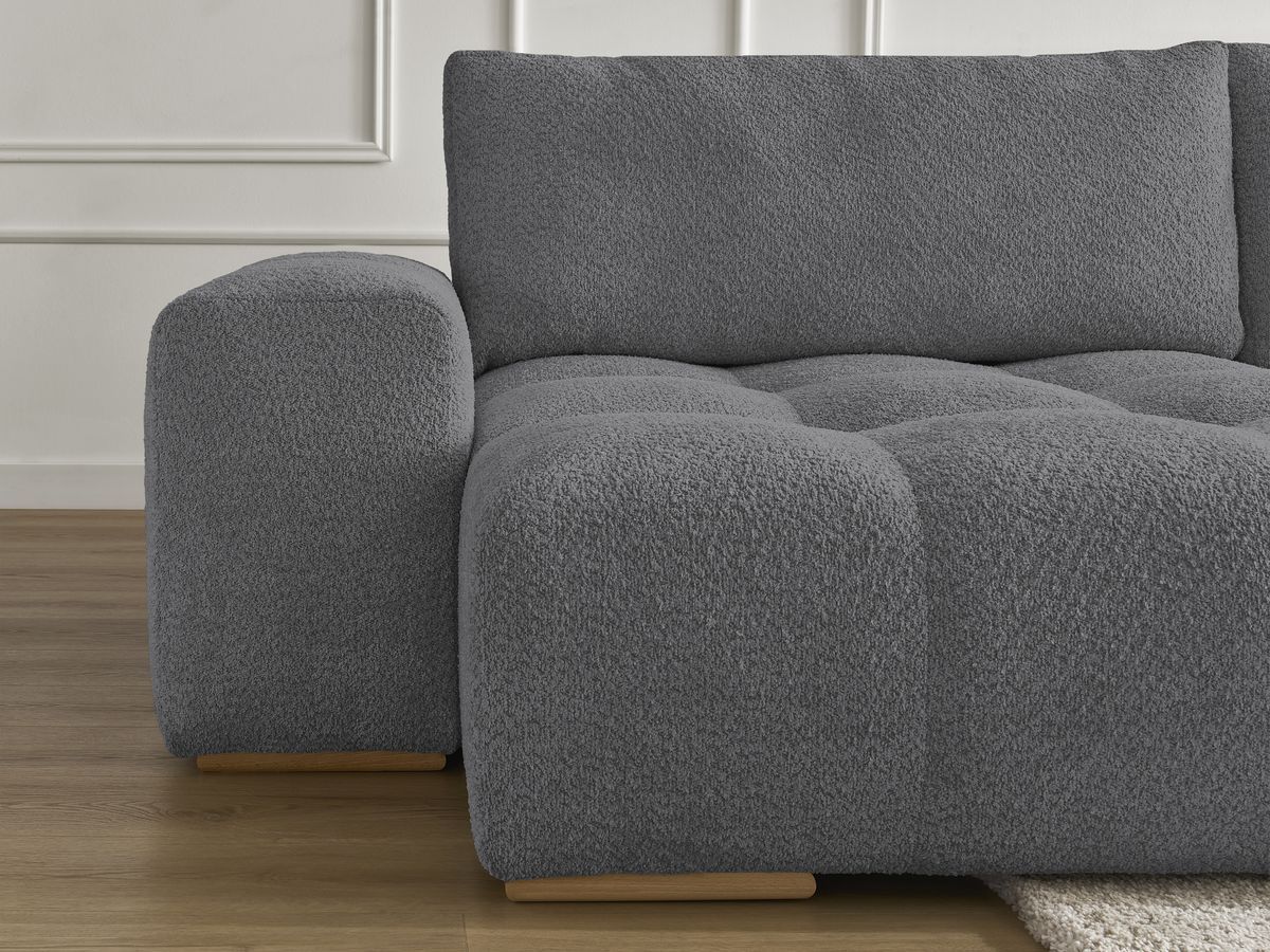 Bobochic Anakin Wohnlandschaft, Liegefläche 137 × 382 cm, 3 Kissen Bouclé-Stoff Dunkelgrau