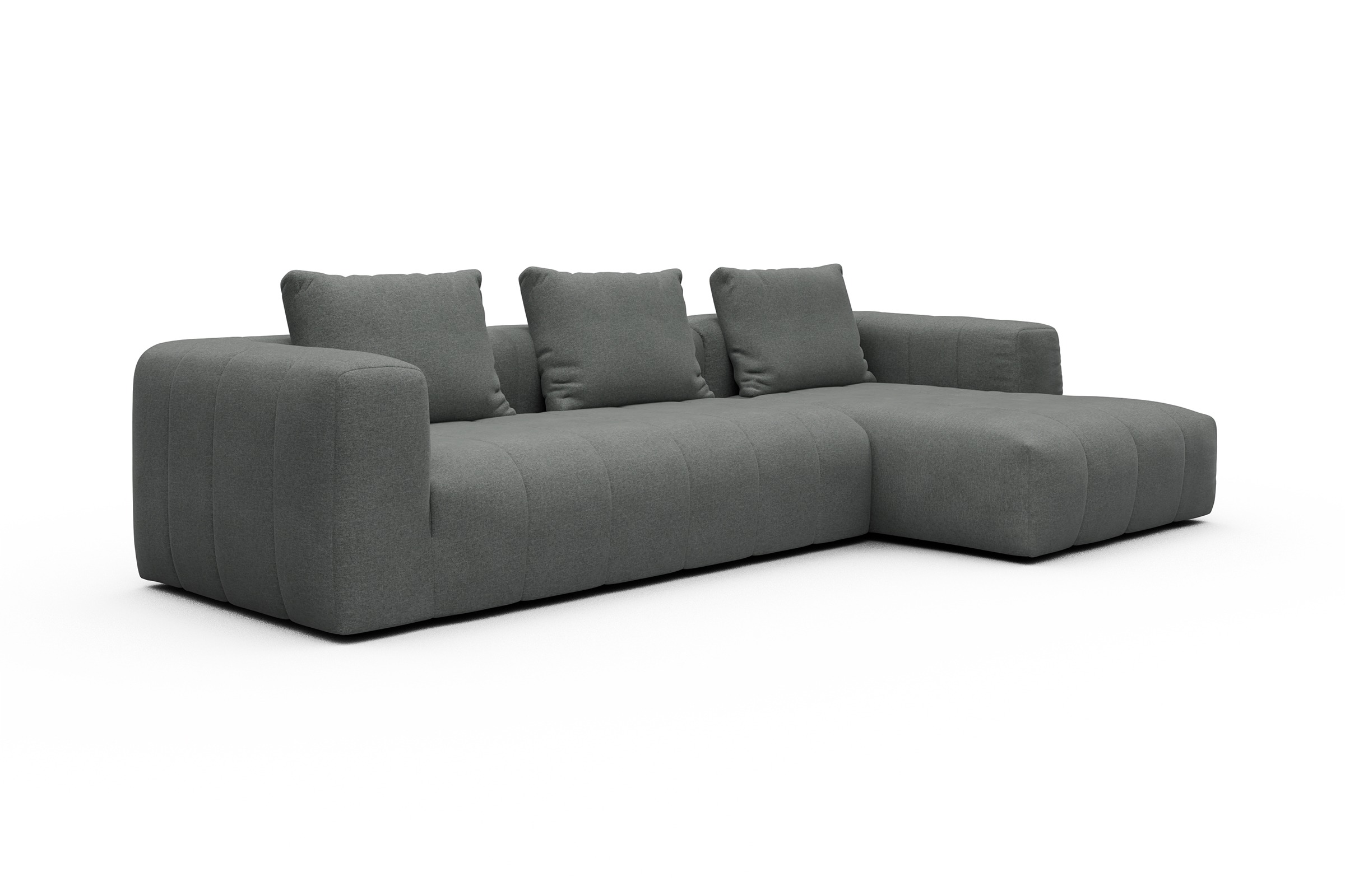 Ecksofa Hugo 2,5-Sitzer Armlehne links mit Chaiselongue Satya-Steel
