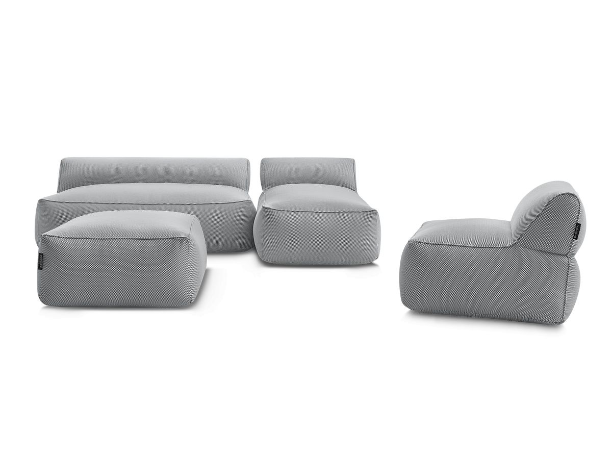 Bobochic Riviera Gartensofa 5-Sitzer mit Pouf Melange-Stoff Hellgrau