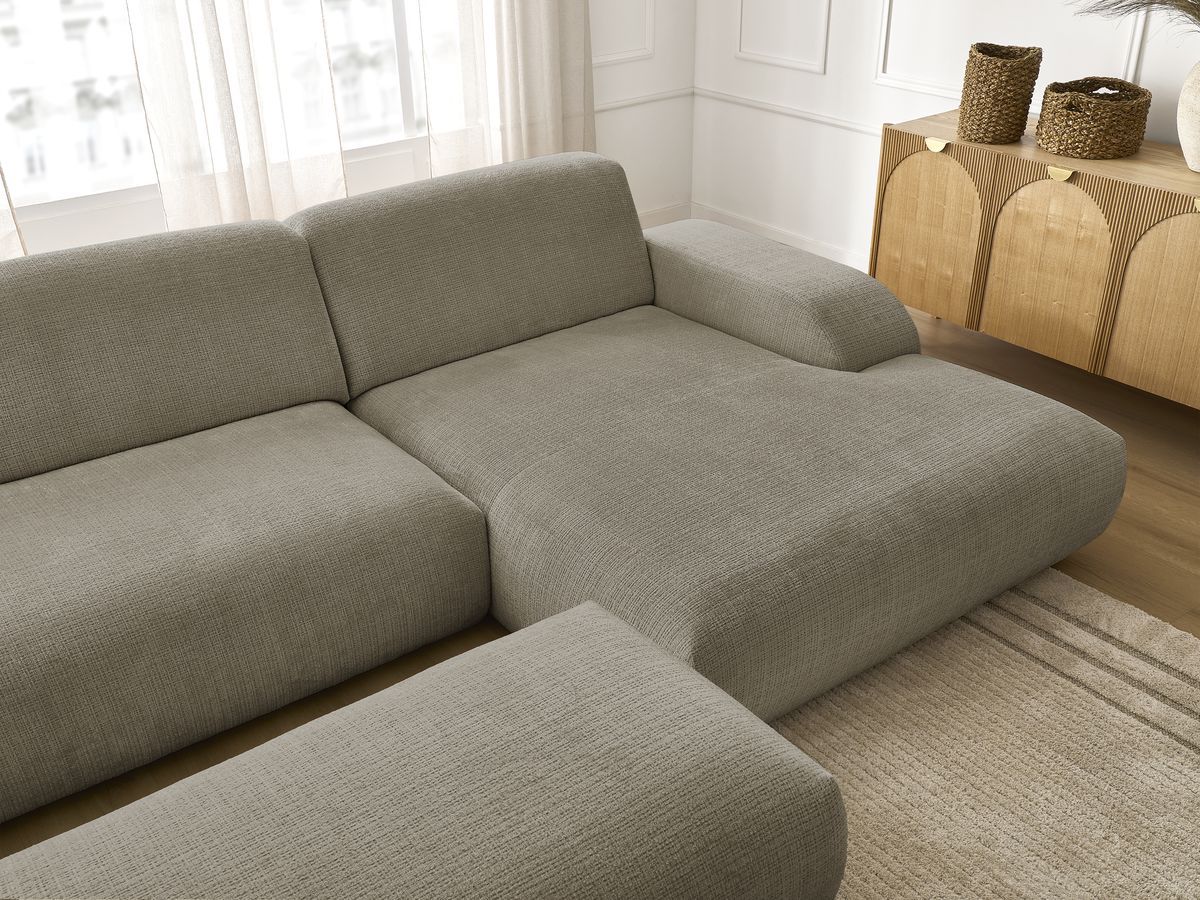 Bobochic Sirius Ecksofa mit Pouf 405 × 170 cm Strukturstoff Taupe Ecke rechts