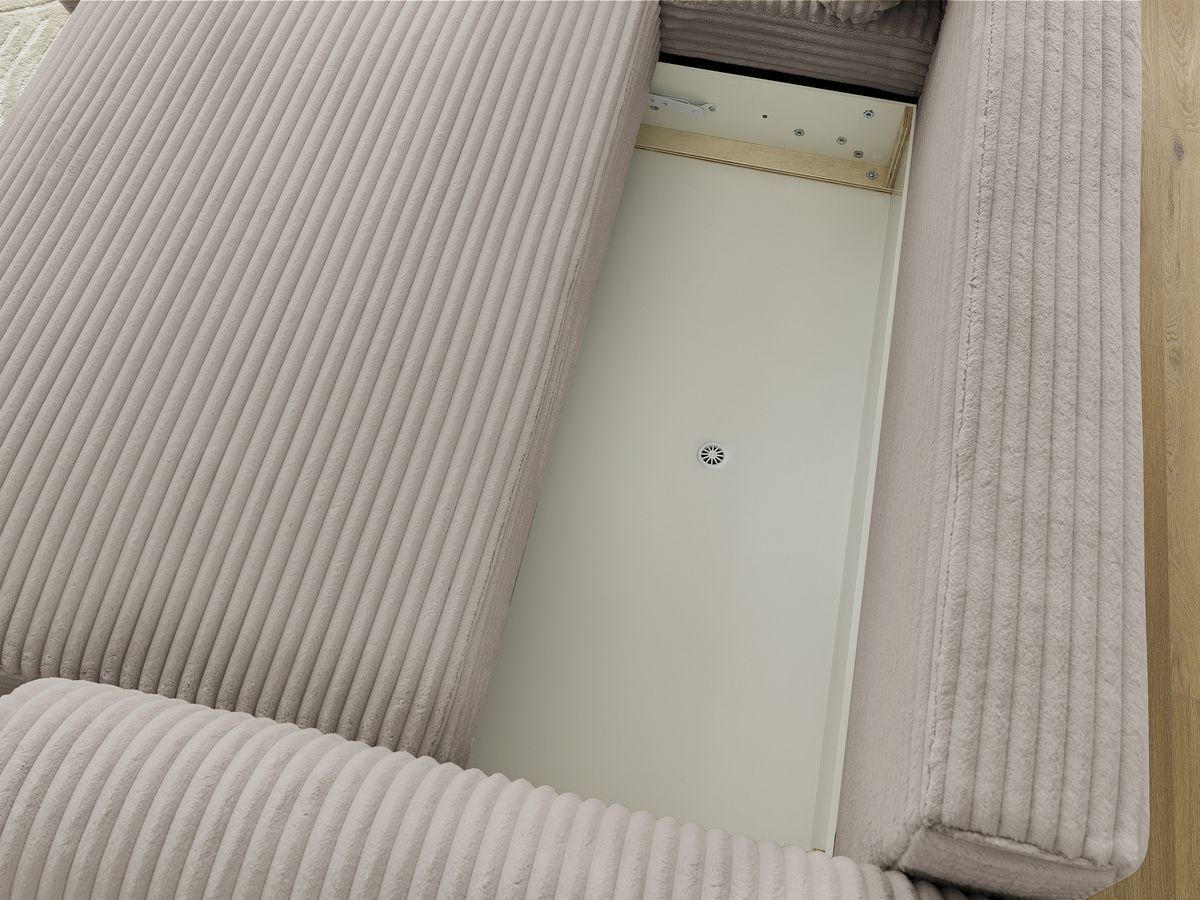 Bobochic Lucien Ecksofa mit Schlaffunktion und Bettkasten 314 × 167 cm Breitcord weich Taupe Ecke links