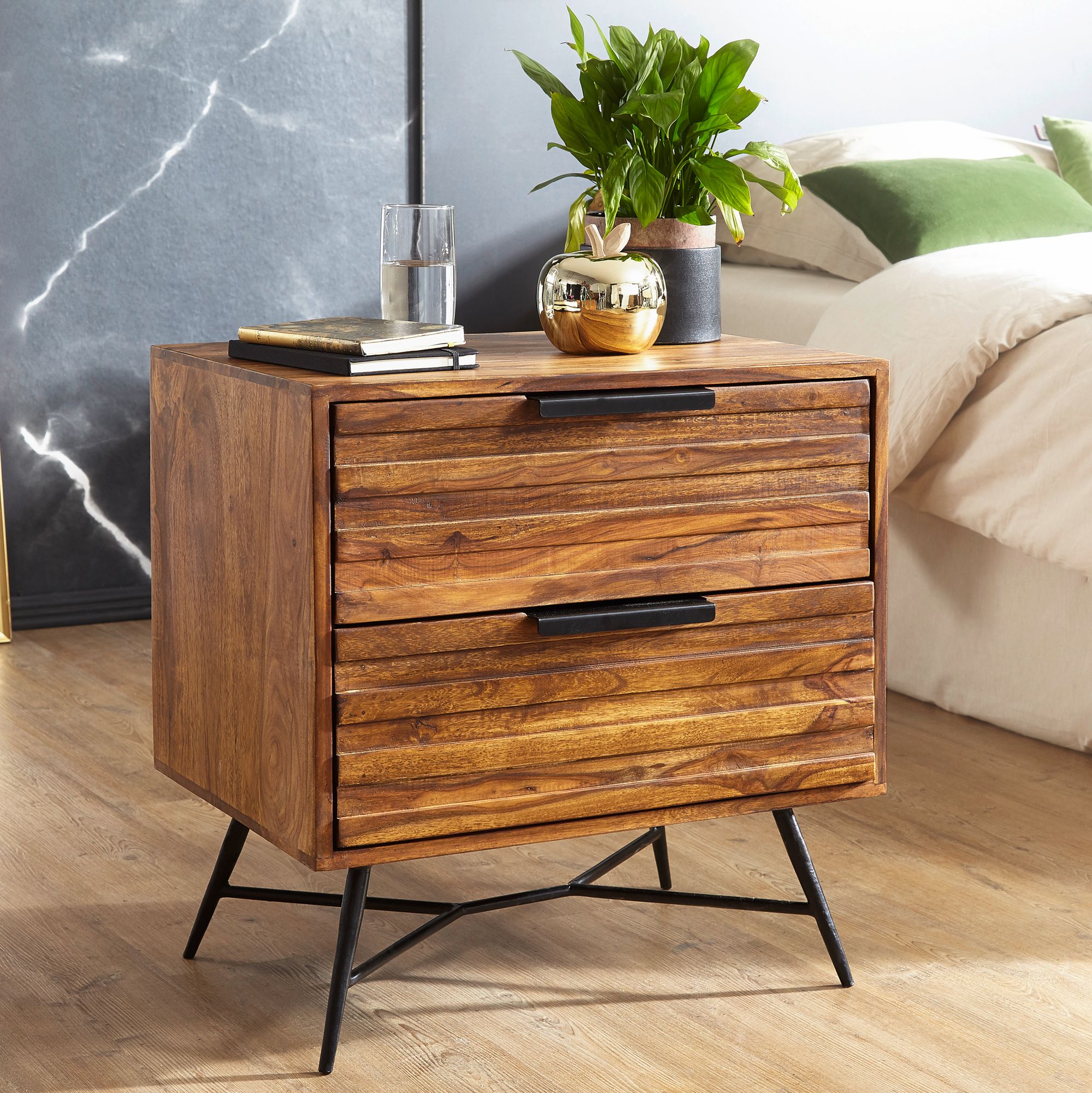Nachttisch Otta Massivholz Dunkelbraun 60 × 40 × 60 cm