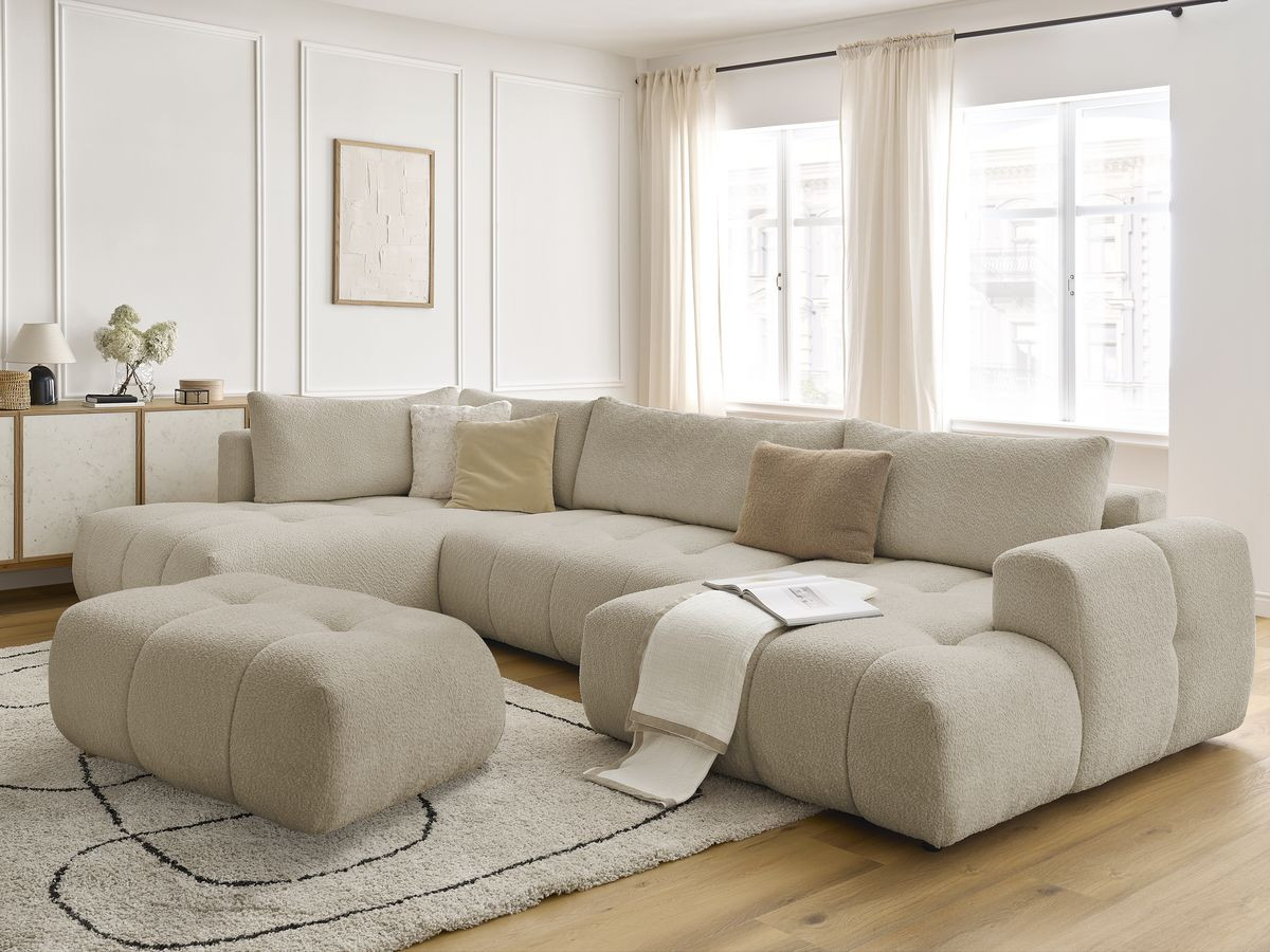 Bobochic Fuji Wohnlandschaft mit Pouf Bouclé-Stoff Beige Ecke rechts