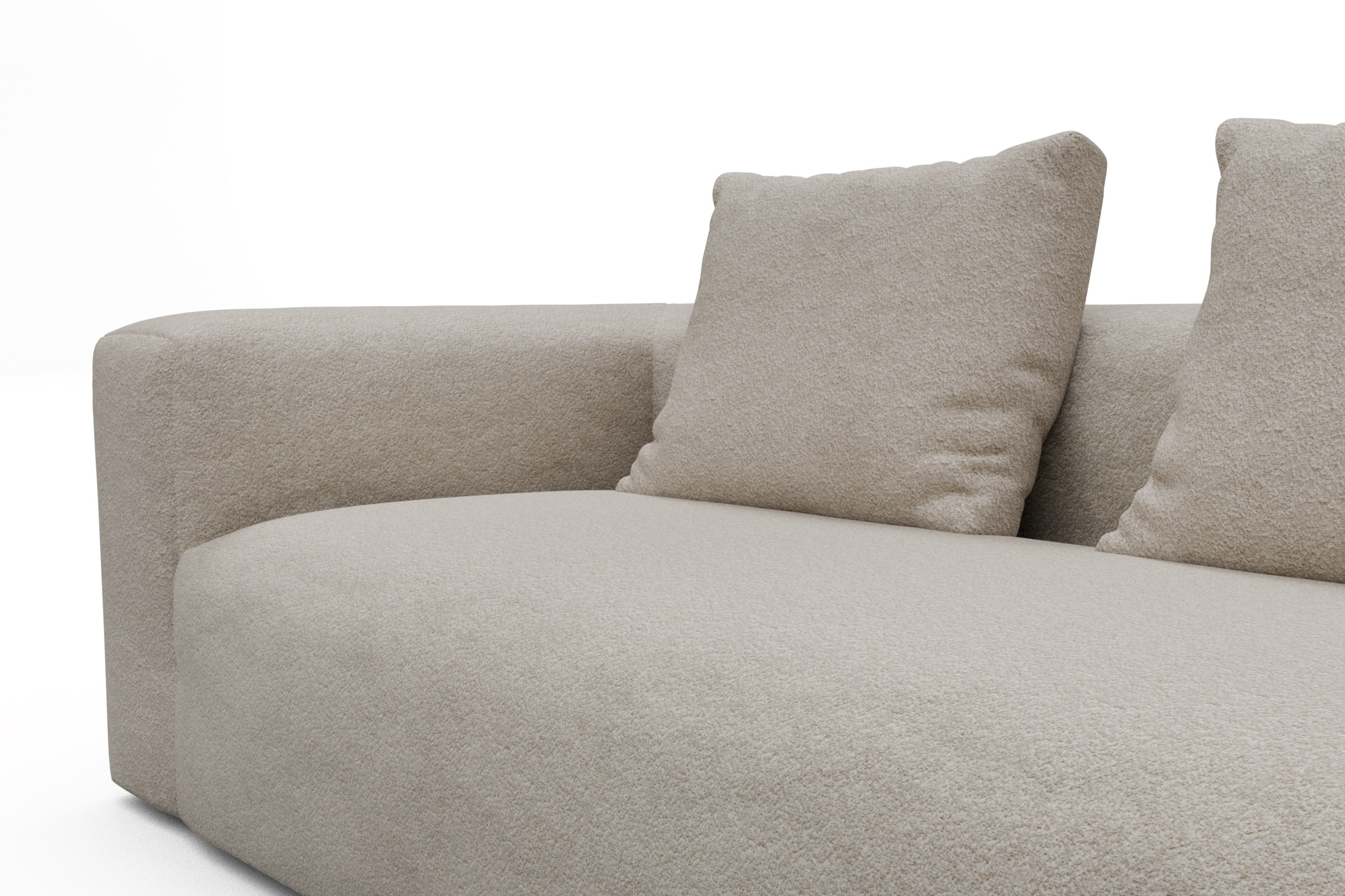 Wohnlandschaft Fred Relax-Ecke links mit 2-Sitzer und Chaiselongue rechts Aivi-Lace-Beige