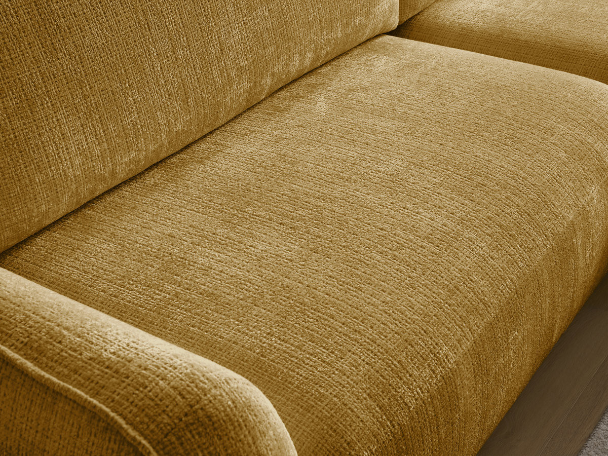Bobochic Denise Ecksofa mit Schlaffunktion und Bettkasten 258 × 160 cm Strukturstoff Gelb Ecke rechts