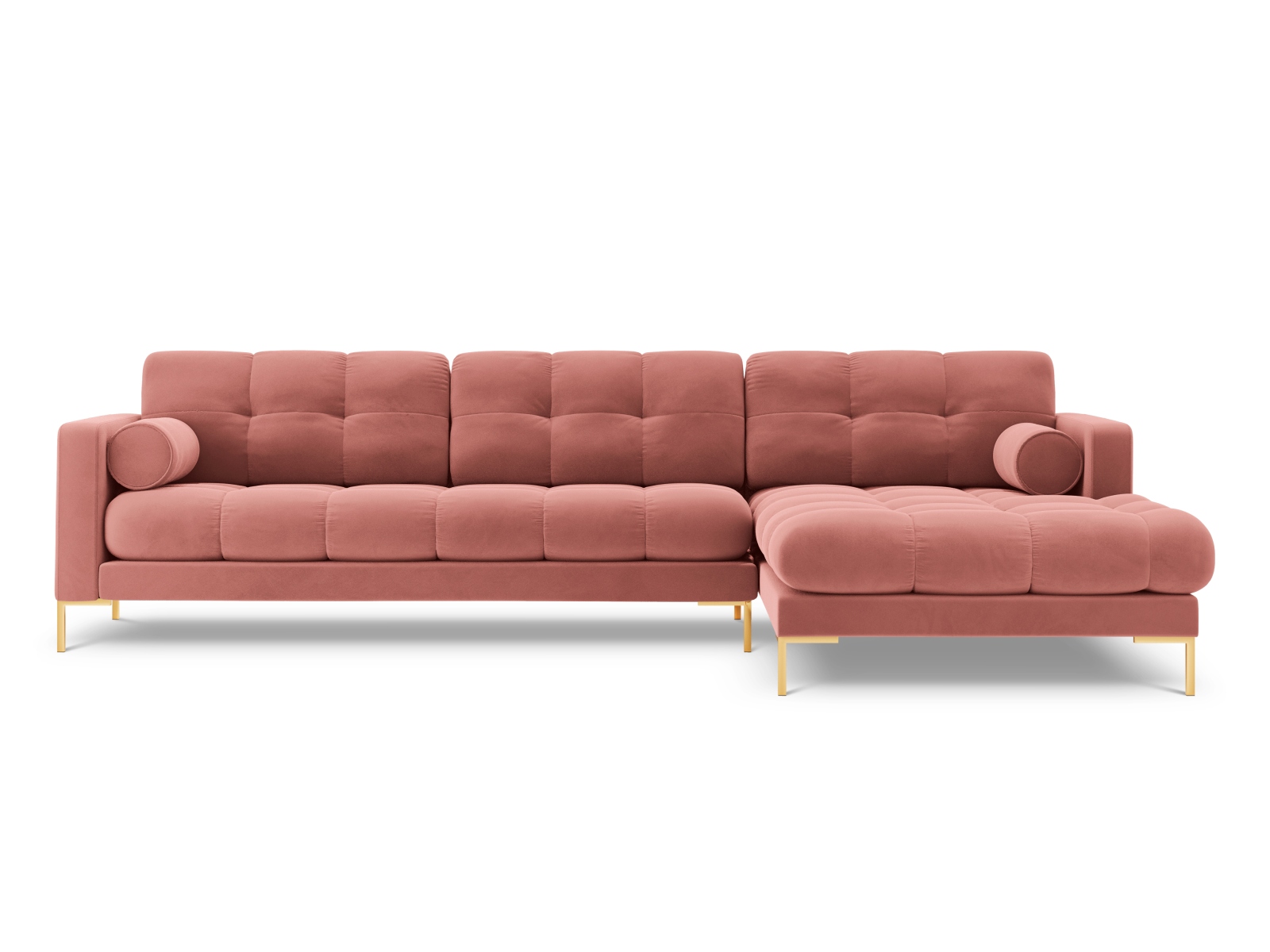 Cosmopolitan Design Ecksofa Bali 5-Sitzer Samt Bluvel Rosa Rechts Beine Gold