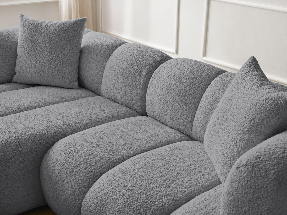 Bobochic Pamira Ecksofa mit Pouf Bouclé-Stoff Dunkelgrau Ecke links