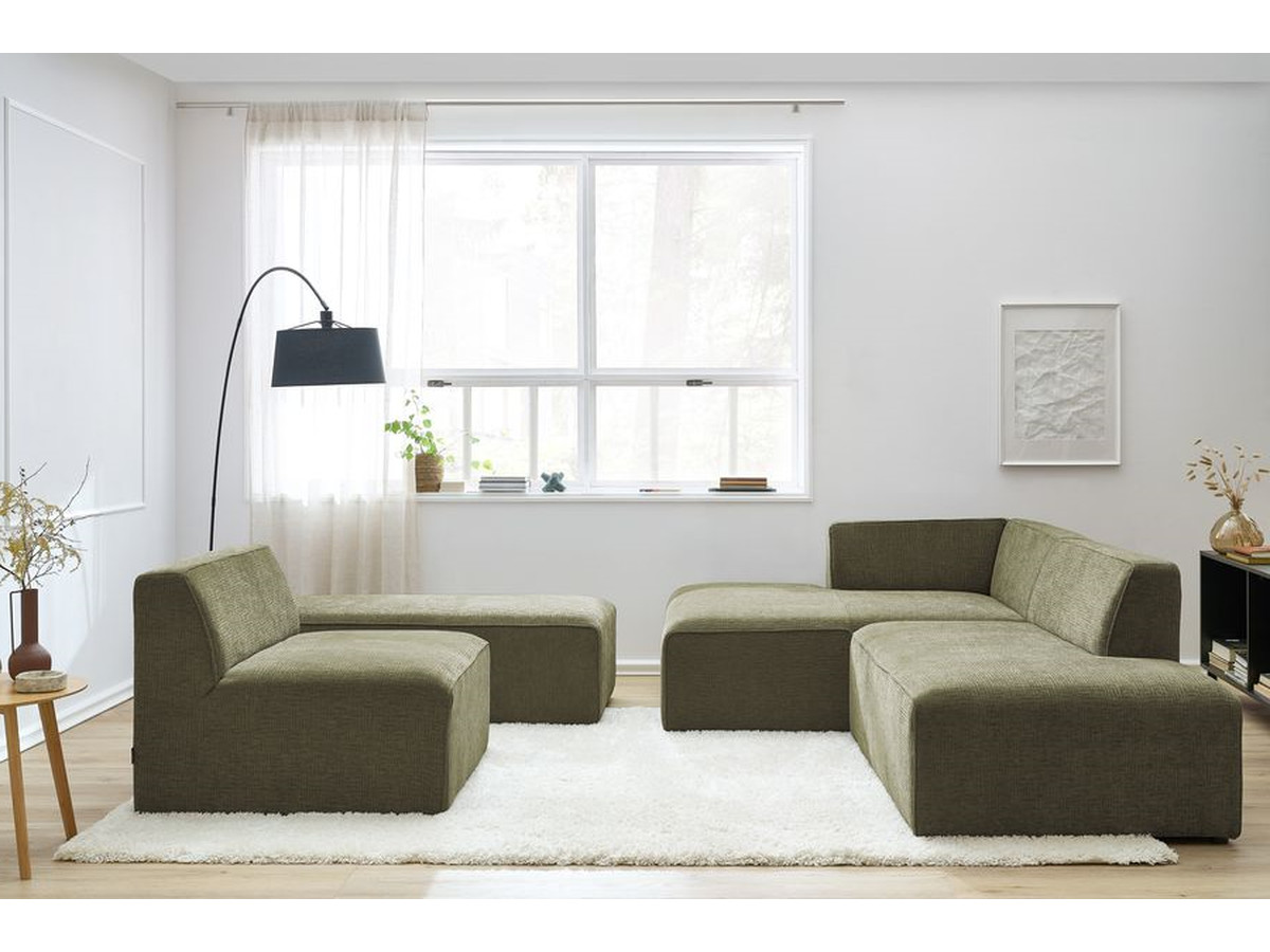 Bobochic Megeve Ecksofa mit Pouf Strukturstoff Grün Ecke links
