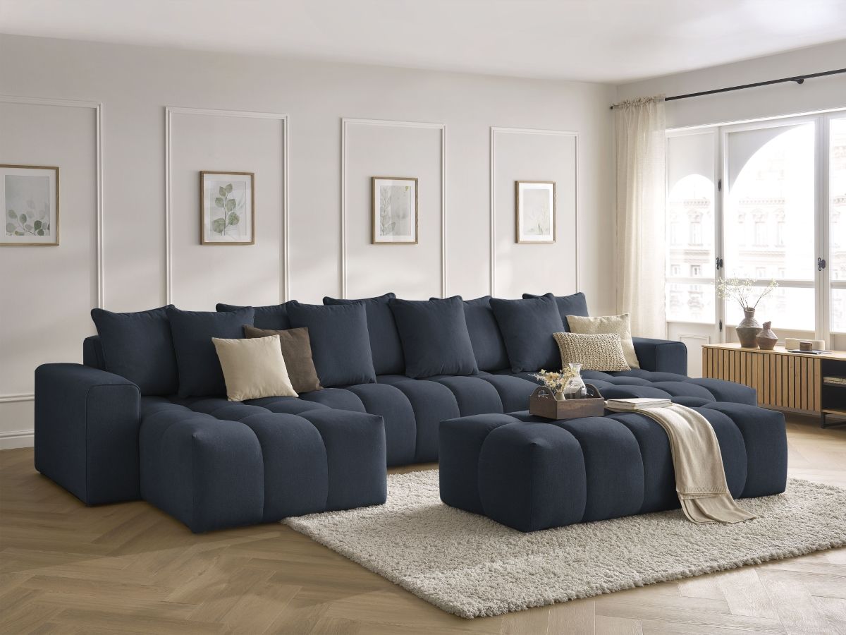 Bobochic Mont-blanc Wohnlandschaft mit Pouf Melange-Stoff Dunkelblau