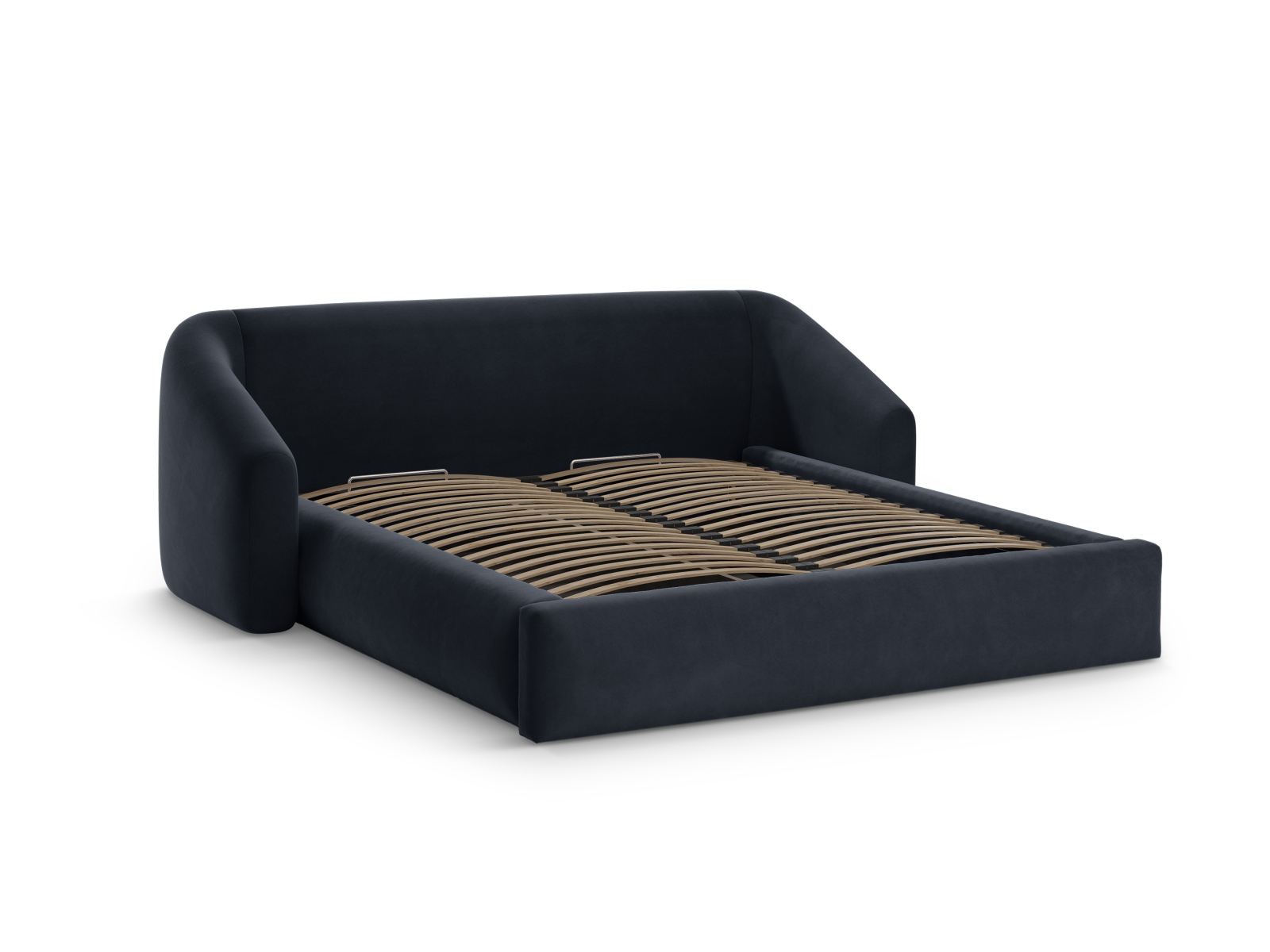 Cosmopolitan Design Stauraumbett mit Kopfteil Campi 200x200 Samt Bluvel Dunkelblau