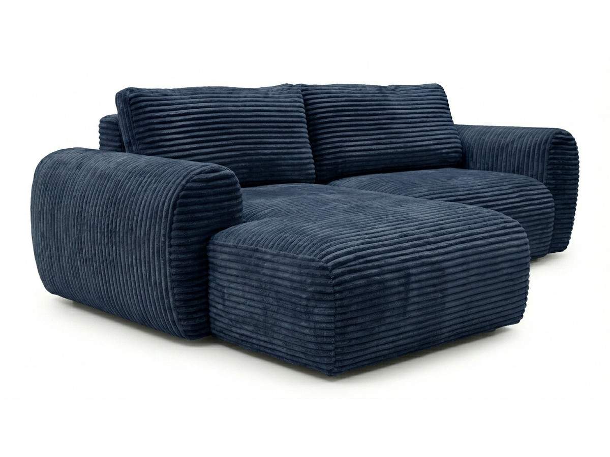 Bobochic Lucien Ecksofa mit Schlaffunktion und Bettkasten Breitcord weich Dunkelblau Ecke links
