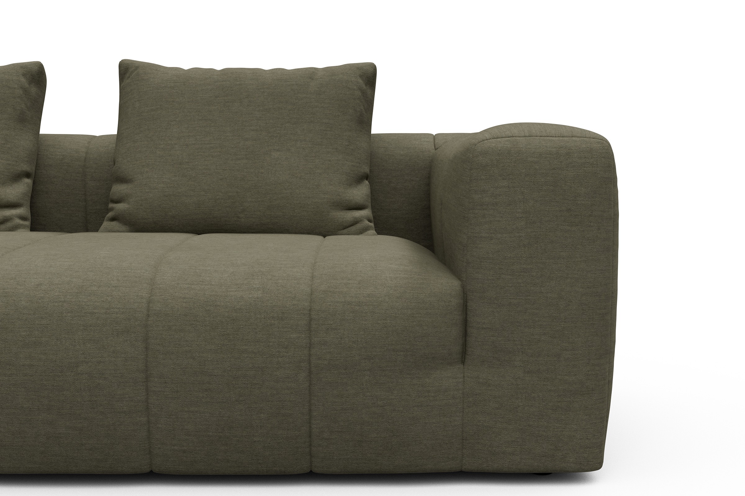Ecksofa Hugo 2,5-Sitzer Armlehne rechts mit Chaiselongue Vivus-Dusty-Olive