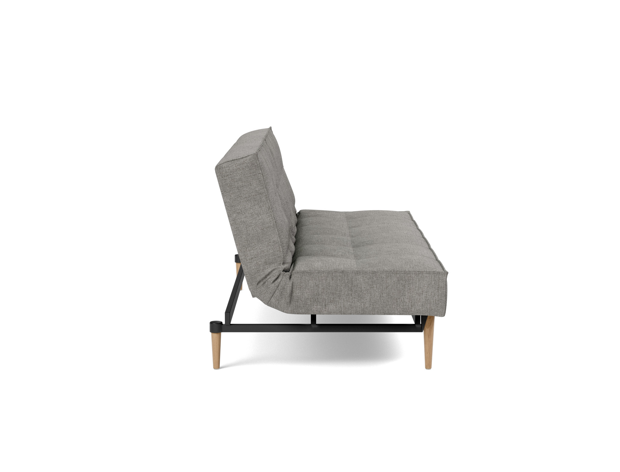 Schlafsofa Splitback Flachgewebe Avella 282-Warm-Grey Beine Styletto Eiche hell