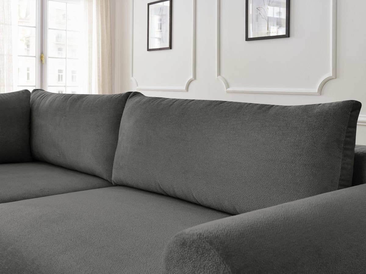 Bobochic Lucien Ecksofa mit Schlaffunktion und Bettkasten 296 × 198 cm Stoff Dunkelgrau Ecke links
