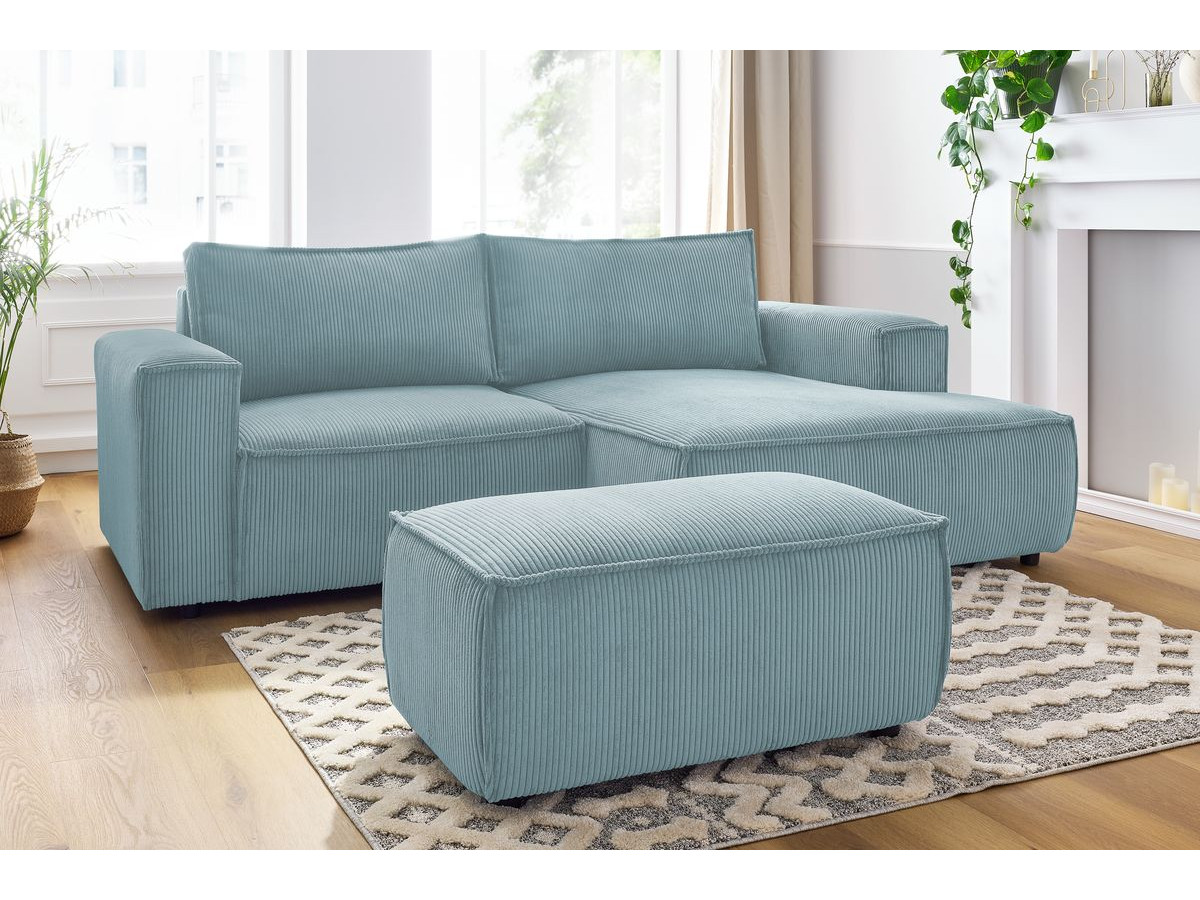 Bobochic Nihad Ecksofa mit Pouf Cordsamt Hellblau Ecke rechts