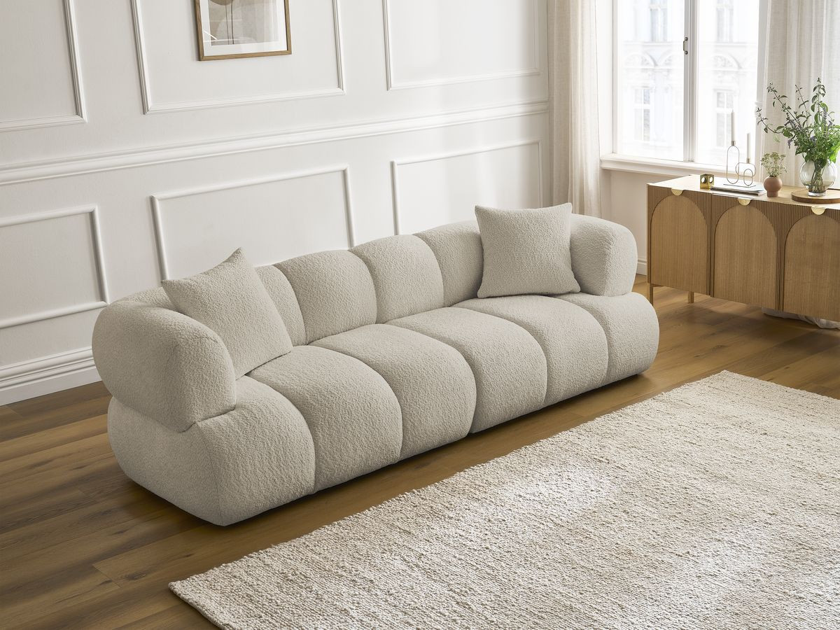 Bobochic Pamira Sofa 3-Sitzer Bouclé-Stoff Beige