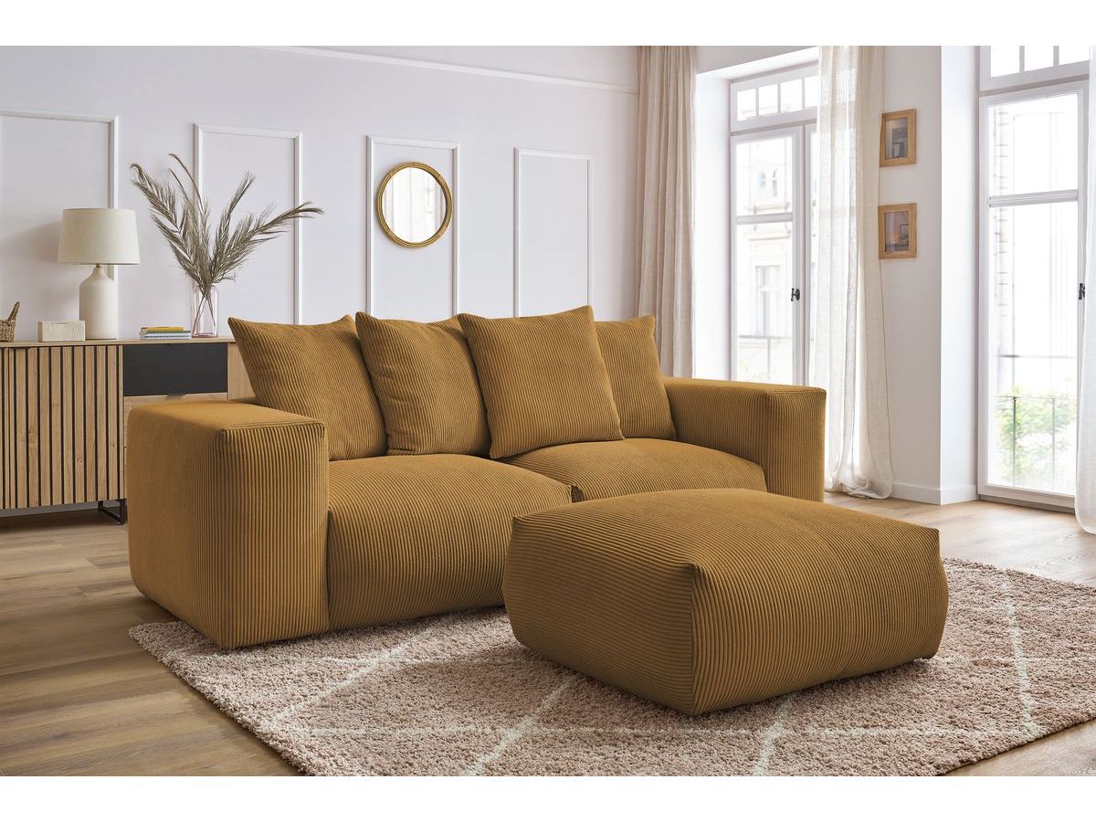 Bobochic Voltaire Sofa 4-Sitzer mit Pouf 248 × 100 cm Cordsamt Gelb