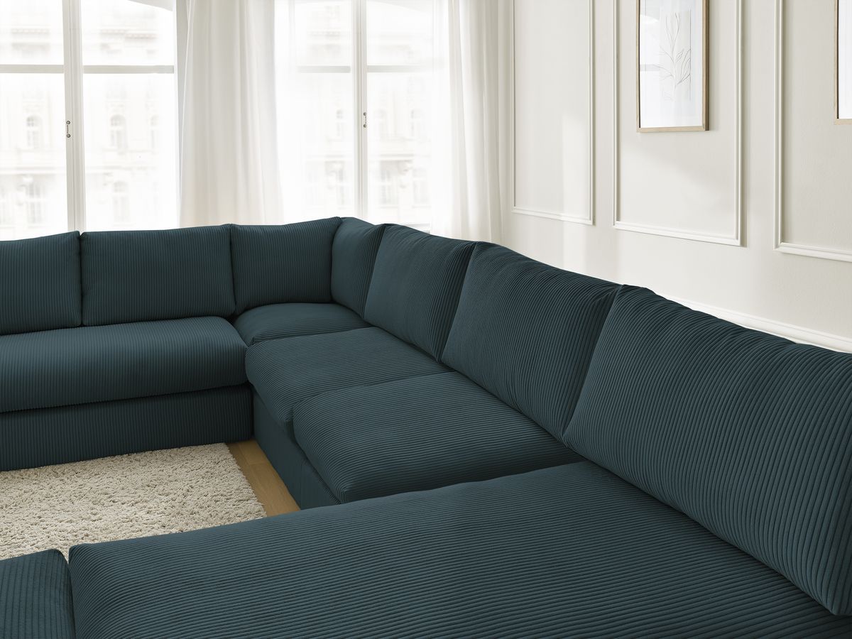Bobochic Paris Ecksofa mit Pouf 369 × 167 cm Cordsamt Dunkelblau