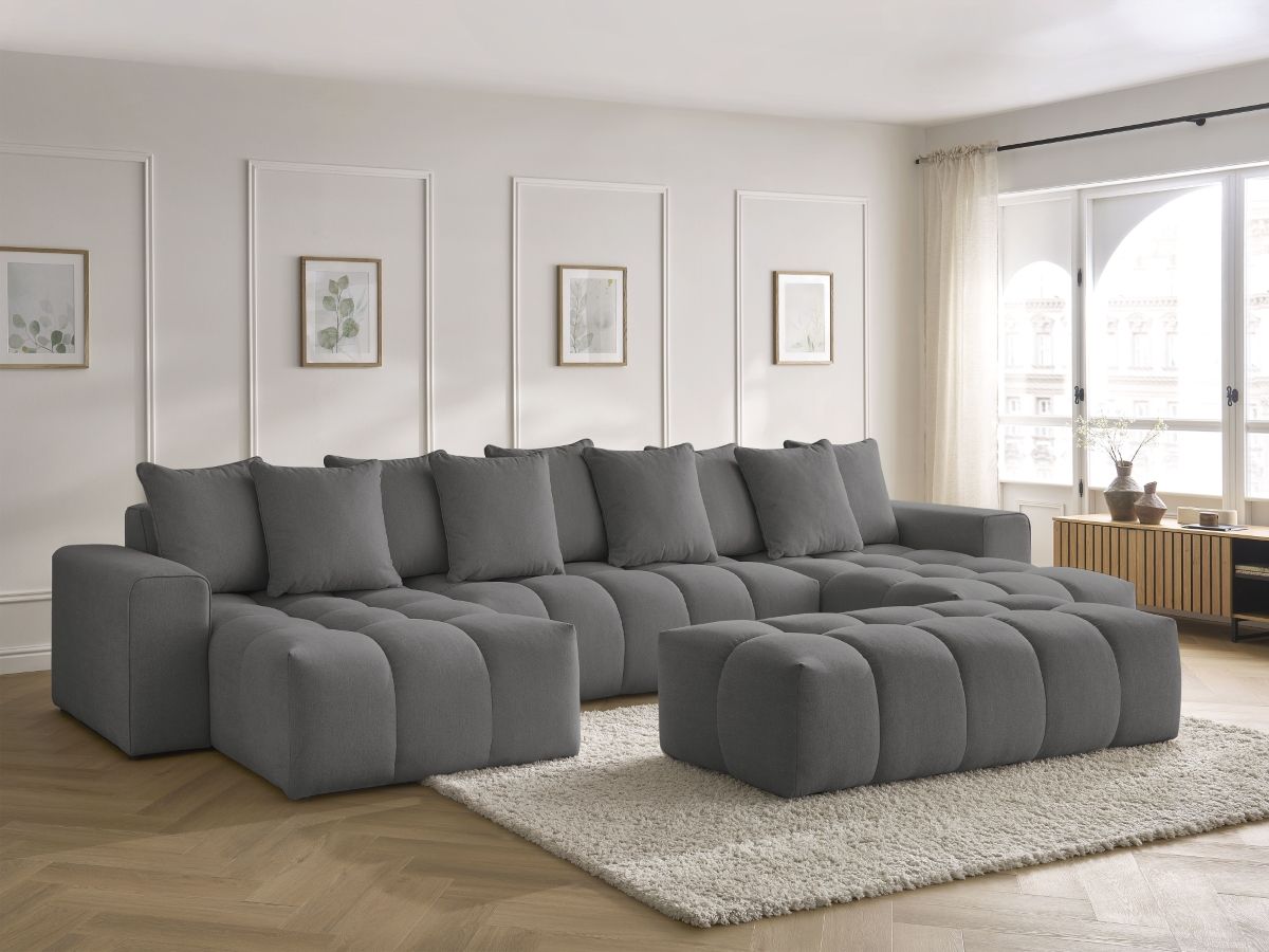 Bobochic Mont-blanc Wohnlandschaft mit Pouf Melange-Stoff Dunkelgrau