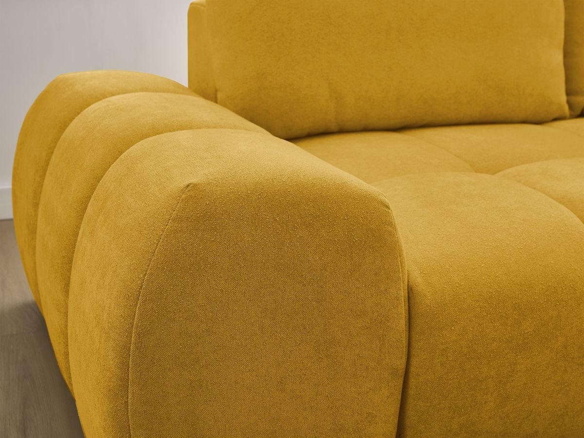 Bobochic Everest Ecksofa mit Schlaffunktion und Bettkasten 318 × 180 cm, 3 Kissen Strukturstoff Gelb Ecke rechts