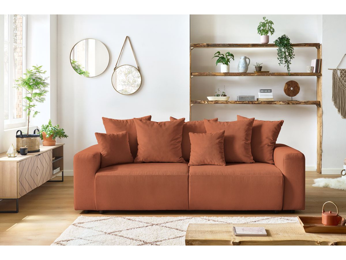 Bobochic Envy Schlafsofa 3-Sitzer mit Bettkasten Cordsamt Orange