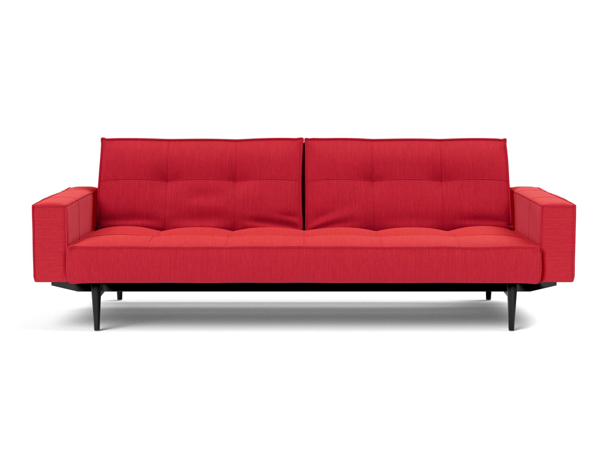 Schlafsofa Splitback mit Armlehnen Flachgewebe Elegance 511-Red Beine Styletto Eiche schwarz