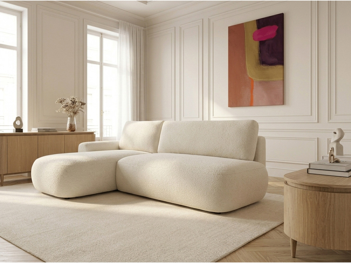 Bobochic Tango Ecksofa mit Schlaffunktion und Bettkasten Bouclé-Stoff Beige Ecke links