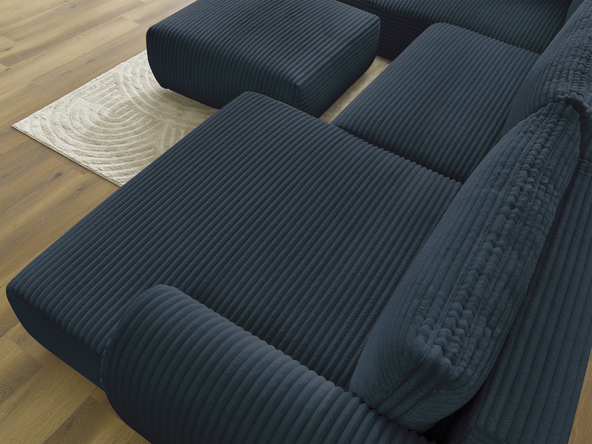 Bobochic Lucien Wohnlandschaft mit Pouf Breitcord weich Dunkelblau Ecke rechts