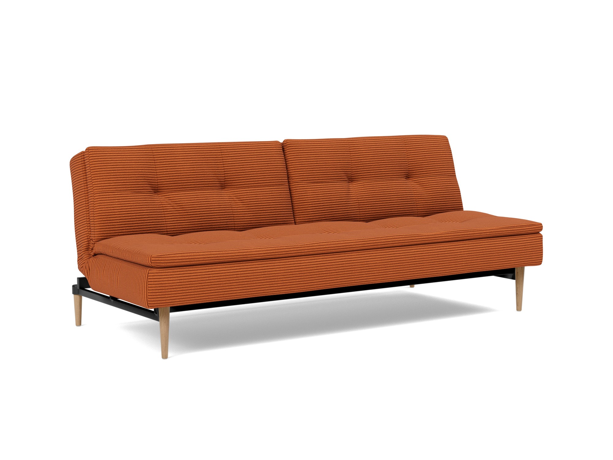 Schlafsofa Dublexo Kord Corduroy 595-Burnt-Orange Beine Styletto Eiche hell