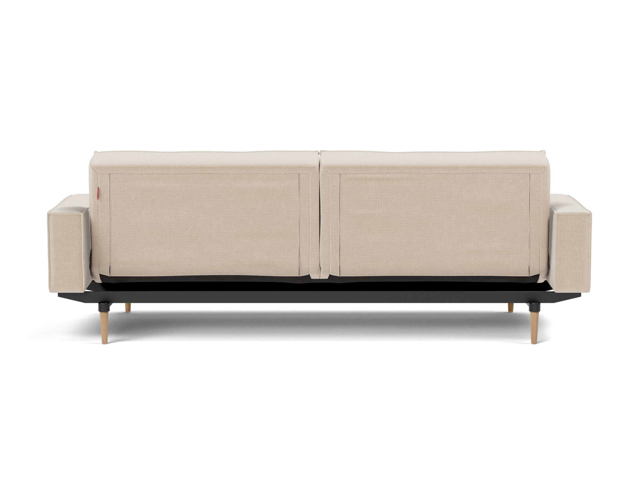 Schlafsofa Splitback mit Armlehnen Chenille Esina 410-Almond-Beige Beine Styletto Eiche hell