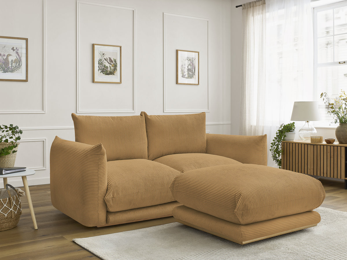 Bobochic Ernest Sofa 3-Sitzer mit Pouf 193 × 106 cm Cordsamt Gelb