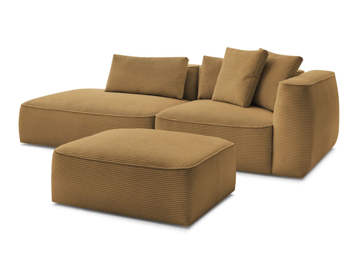 Bobochic Leopold Sofa 4-Sitzer mit Pouf Cordsamt Gelb Armlehne rechts