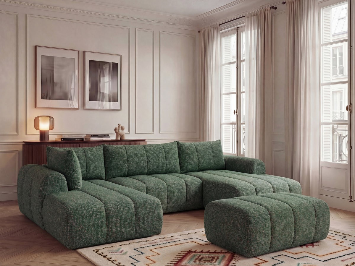 Bobochic Nesty Wohnlandschaft mit Pouf Melange-Stoff Dunkelgrün Ecke rechts