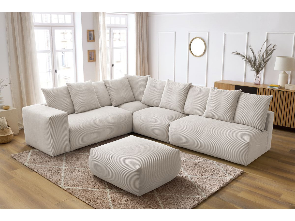 Bobochic Voltaire Ecksofa mit Pouf 322 × 268 cm Cordsamt Beige Ecke links