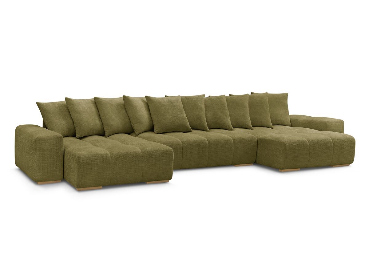 Bobochic Anakin Wohnlandschaft, Liegefläche 137 × 382 cm, 10 Kissen Strukturstoff Grün