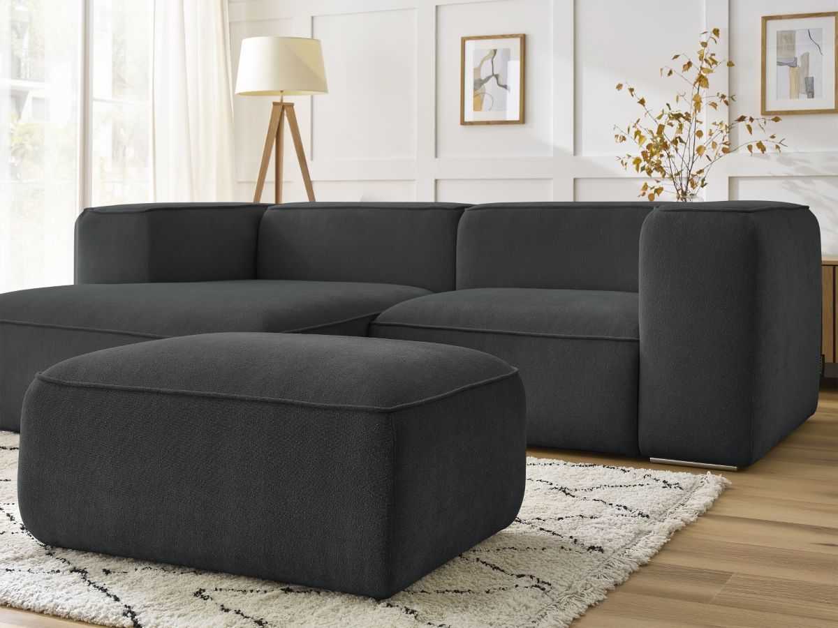 Bobochic Zephyr Ecksofa mit Pouf 260 × 165 cm Strukturstoff Dunkelgrau Ecke links