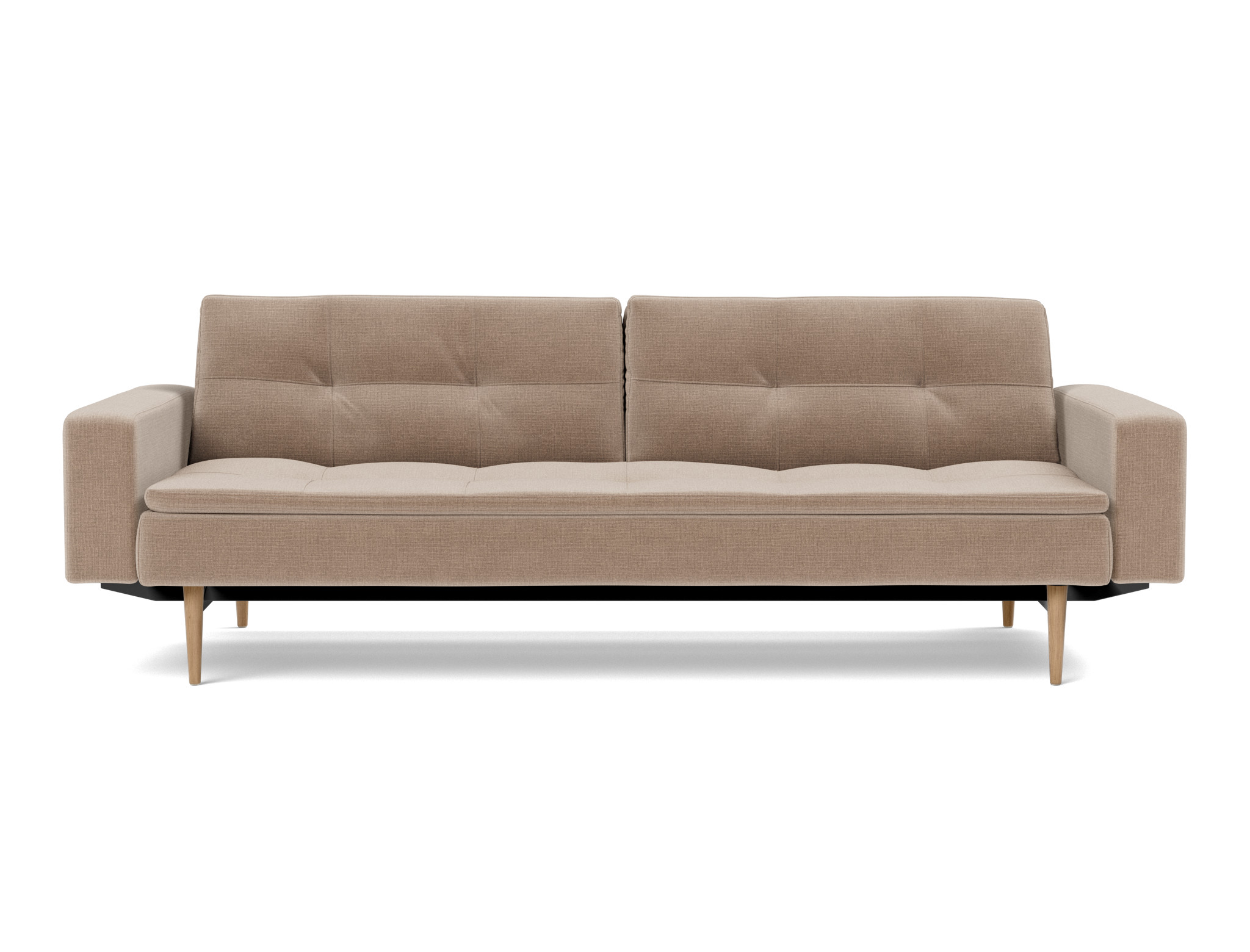 Schlafsofa Dublexo mit Armlehnen Chenille Esina 417-Mocha Beine Styletto Eiche hell