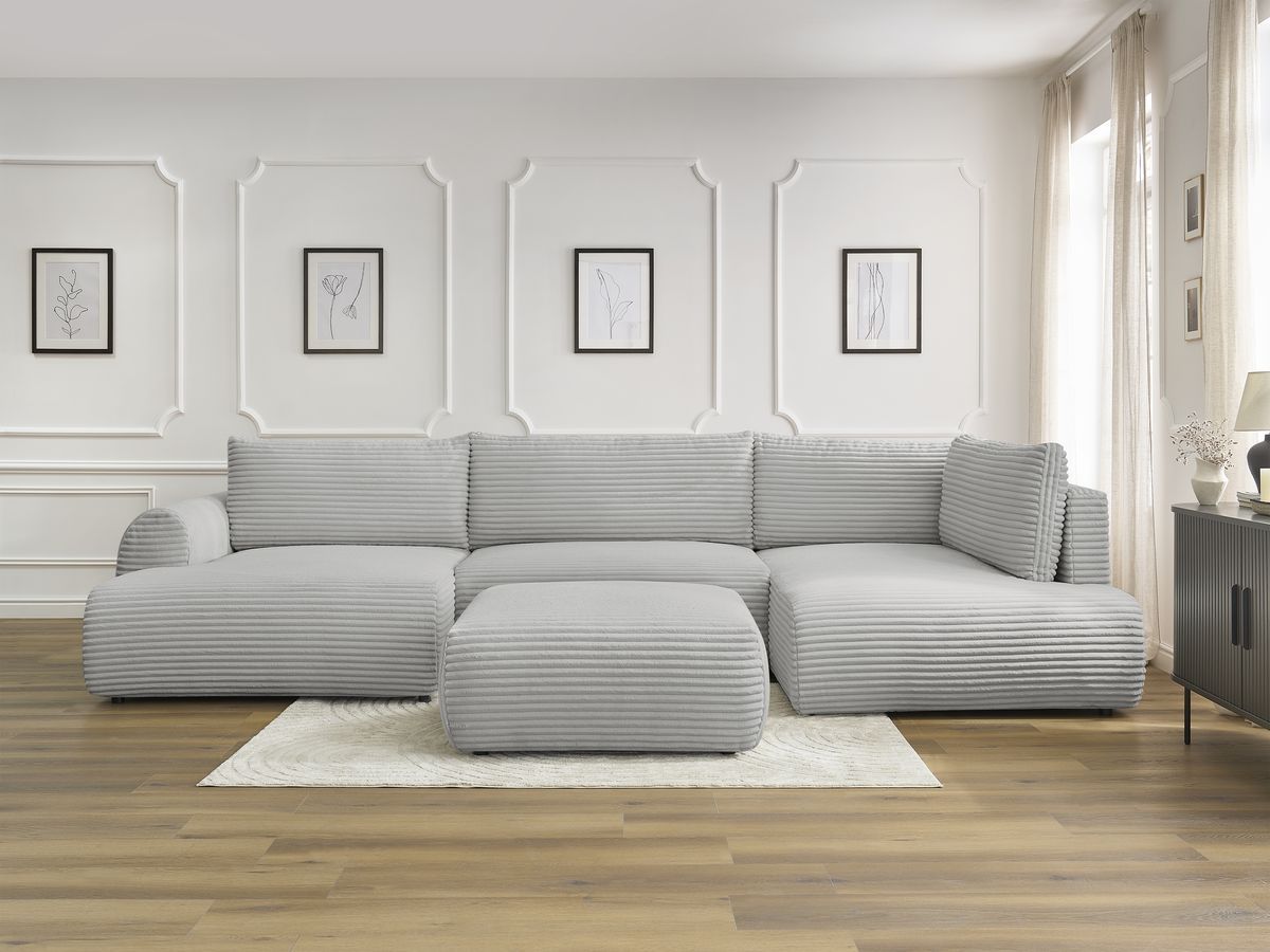 Bobochic Lucien Wohnlandschaft mit Pouf Breitcord weich Hellgrau Ecke links