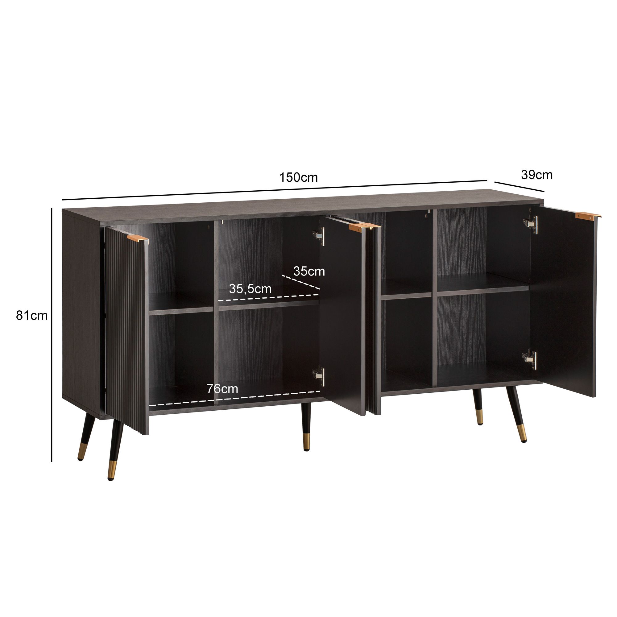 Sideboard Fannrem Schwarz 150 × 39 × 81 cm