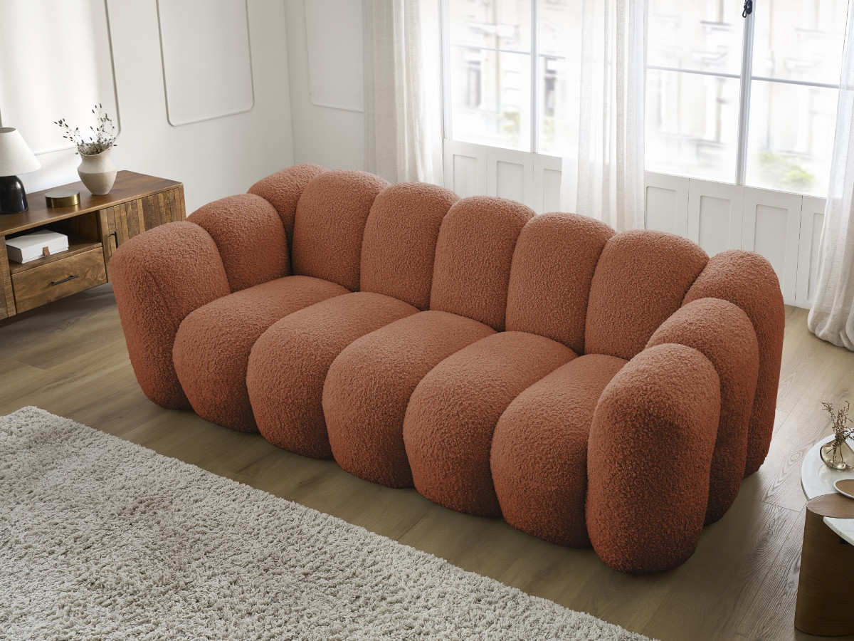 Bobochic Hippolyte Sofa 3-Sitzer Bouclé-Stoff Orange