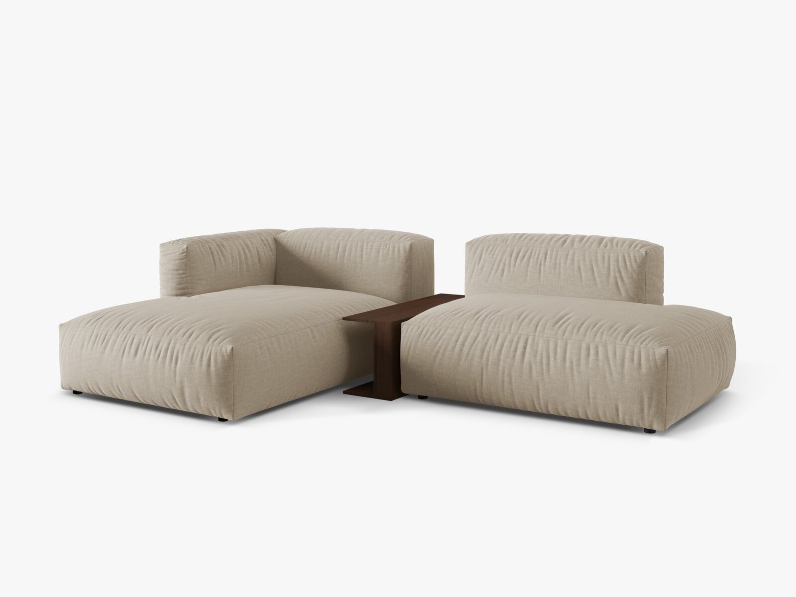 Micadoni Ecksofa Martina 2-Sitzer mit Couchtisch Links Strukturierter Stoff Helles Beige