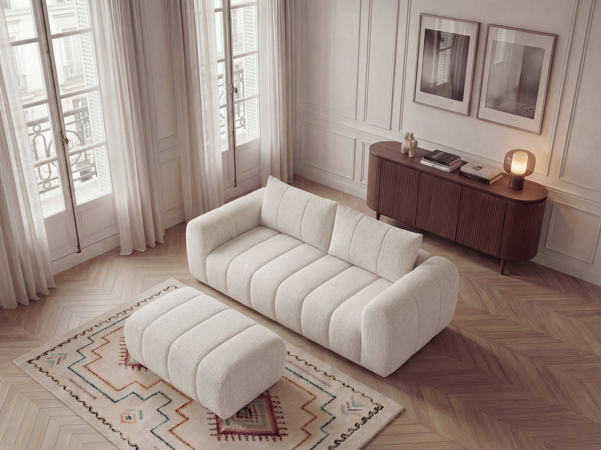 Bobochic Nesty Sofa 3-Sitzer mit Pouf Melange-Stoff Beige