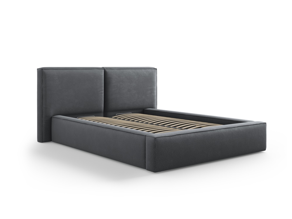 Cosmopolitan Design Stauraumbett mit doppeltem Kopfteil Arendal 140x200 Strukturierter Stoff Megan Dunkelgrau